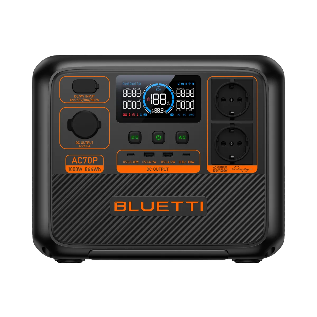 Bluetti AC70P Portable Power Station, front view